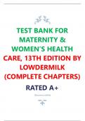 TEST BANK FOR MATERNITY & WOMEN’S HEALTH CARE, 13TH EDITION BY LOWDERMILK (COMPLETE CHAPTERS) RATED A+