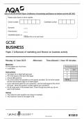 AQA GCSE BUSINESS Paper 2 Influences of marketing and finance on business activity QP 2023