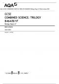 AQA GCSE COMBINED SCIENCE: TRILOGY 8464/B/1F Biology Paper 1F Mark scheme 2023