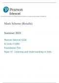 Pearson Edexcel GCSE In Urdu &lpar;1UR0&rpar; Foundation Tier Paper 01&colon; Listening and Understanding in Urdu MS 2023