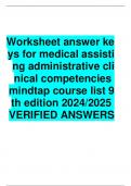 Worksheet answer keys for medical assist ng administrative clinical competencies  mindtap course list 9 th edition 2024/2025  VERIFIED ANSWERS
