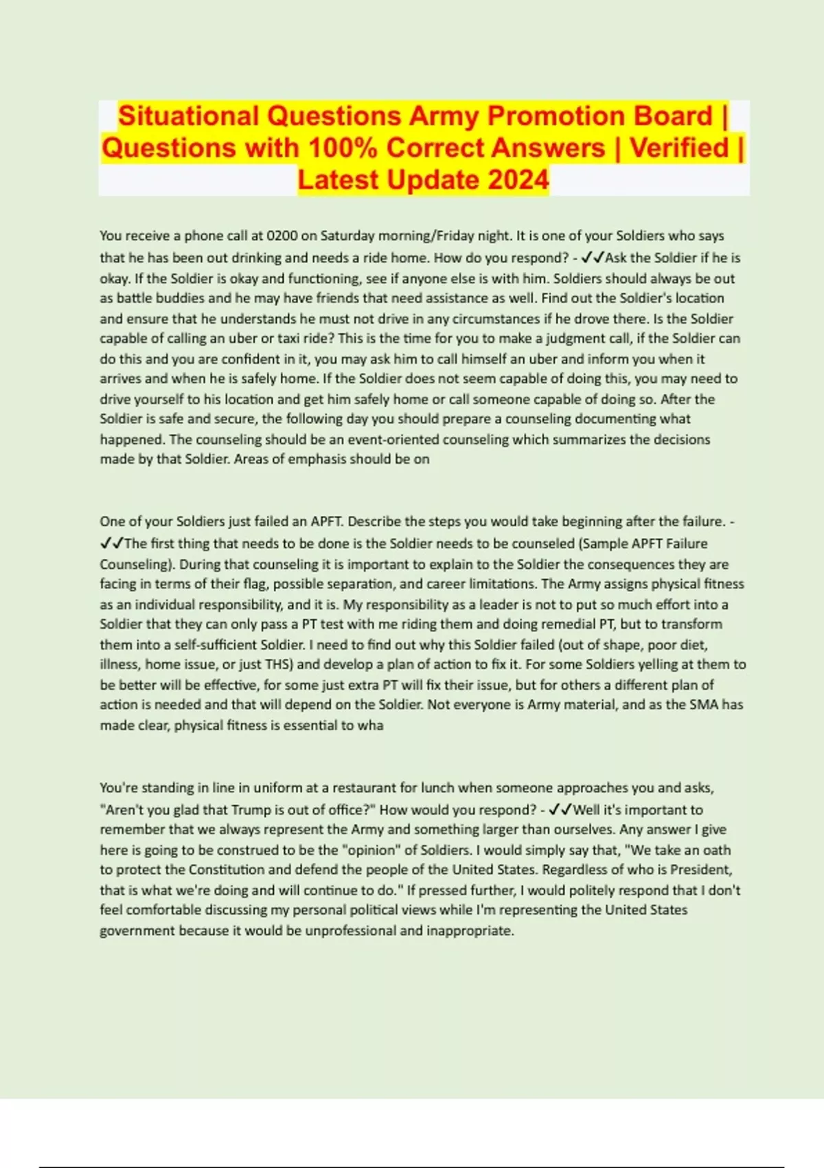 Situational Questions Army Promotion Board Questions with 100