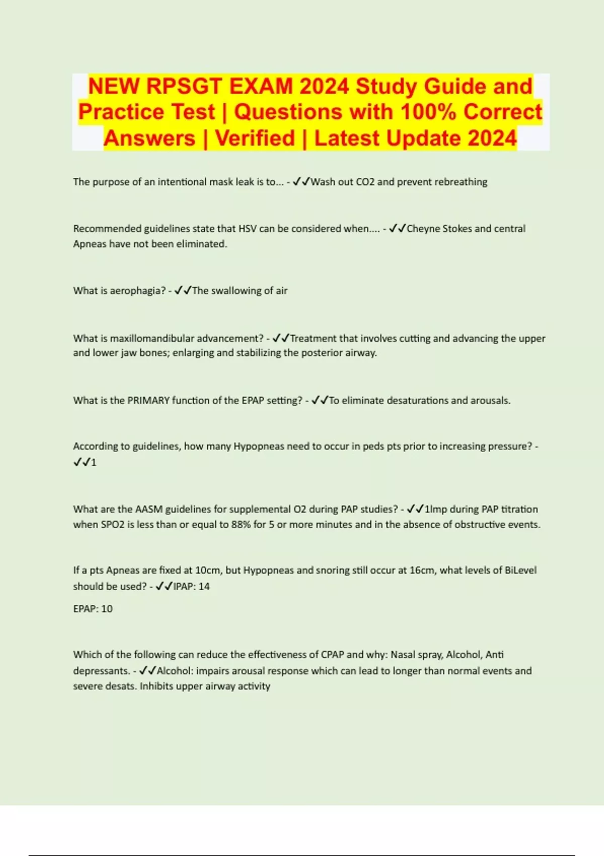 NEW RPSGT EXAM 2024 Study Guide and Practice Test Questions with 100