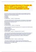 Medical surgical Nursing in Canada, 4th  edition 100% exam questions and  correct answers 2024/2025 real final  exam