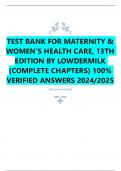 BEST REVIEW TEST BANK FOR MATERNITY &  WOMEN’S HEALTH CARE, 13TH  EDITION BY LOWDERMILK  (COMPLETE CHAPTERS) 100%  VERIFIED ANSWERS 2024/2025