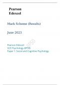 Pearson Edexcel GCE AS Psychology paper 1 final Mark scheme June 2023