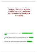 MARYLAND STATE BOARD  COSMETOLOGY EXAM-200  QUESTIONS AND VERIFIED  ANSWERS