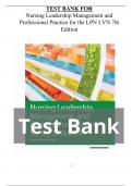 Test Bank For Nursing Leadership, Management, and Professional Practice for the LPN/LVN 7th Edition by Tamara R. Dahlkemper  | 9781719641487 |Chapter 1-21 | Complete Questions and Answers A+