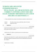 NURSING 6501 ADVANCED PATHOPHYSIOLOGY FINAL EXAM&colon; ALL 100 QUESTIONS AND CORRECT ANSWERS LATEST 2021-2022 EXAM&sol; NURS6501 MIDTERM EXAM LATEST 2022-2024&period; GUARANTEED A&plus;&plus;
