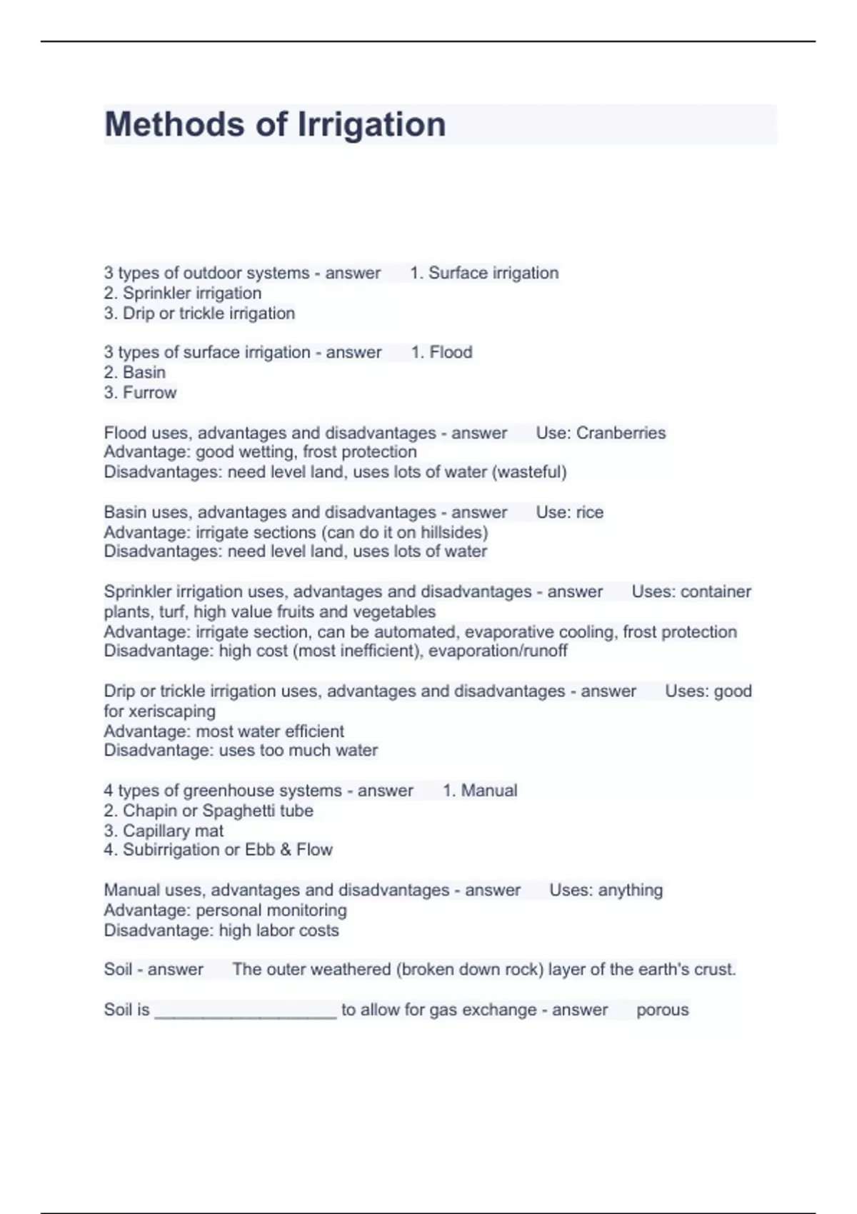 Methods of Irrigation Questions and Answers 2024 Irrigation Stuvia UK