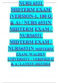 NURS 6531 Midterm Exam (Version-1, 100 Q & A) / NURS 6531N Midterm Exam / NURS6531 Midterm Exam / NURS6531N Midterm Exam: Walden University | Verified Q & A | Latest-2023/2024
