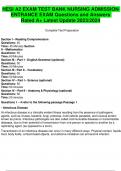 BEST ANSWERS HESI A2 EXAM TEST BANK NURSING ADMISSION  ENTRANCE EXAM Questions and Answers  Rated A&plus; Latest Update 2023&sol;2024