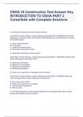 OSHA 10 Construction Test Answer Key INTRODUCTION TO OSHA PART 2 CareerSafe with Complete Solutions
