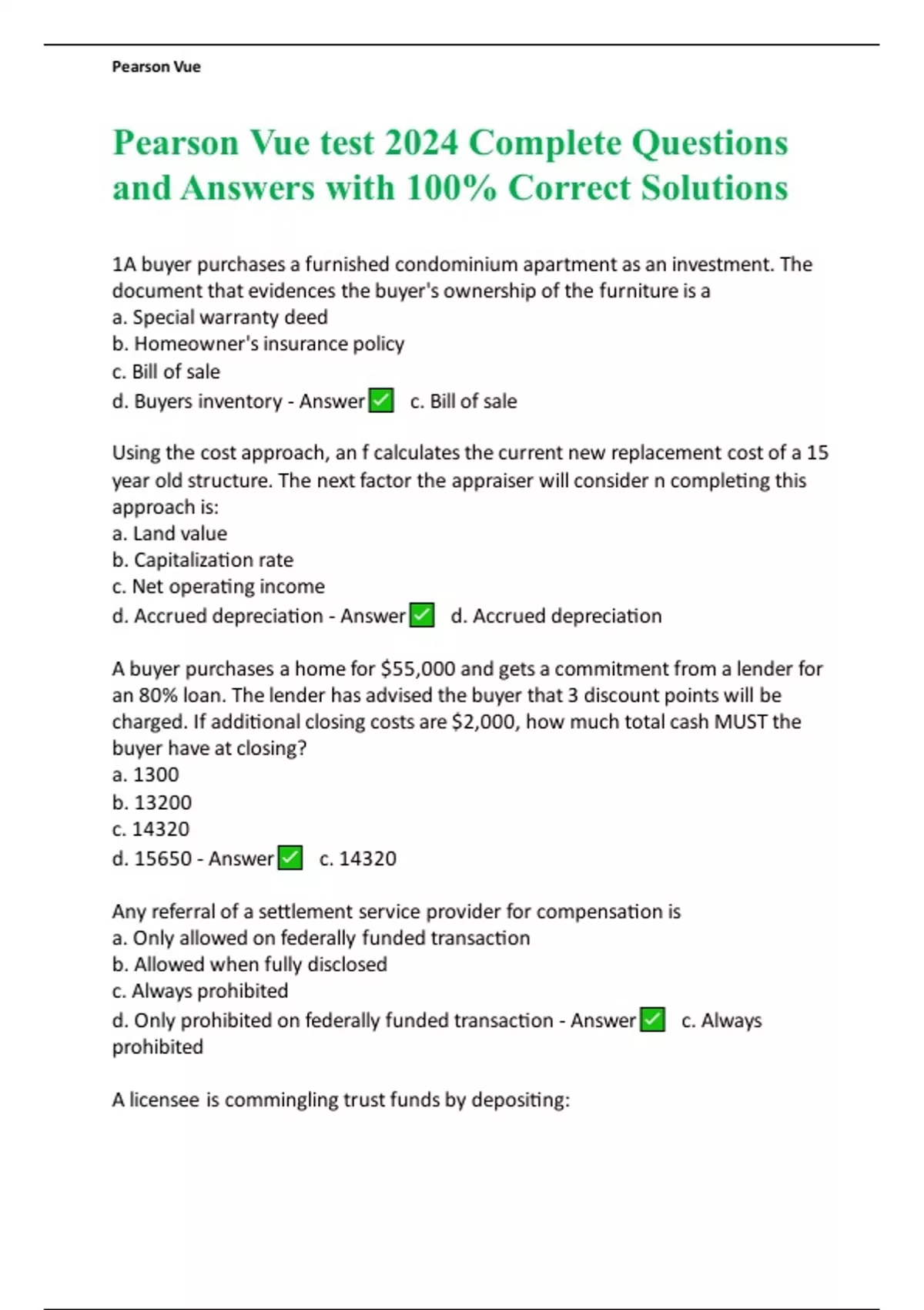 Pearson Vue test 2024 Complete Questions and Answers with 100% Correct ...