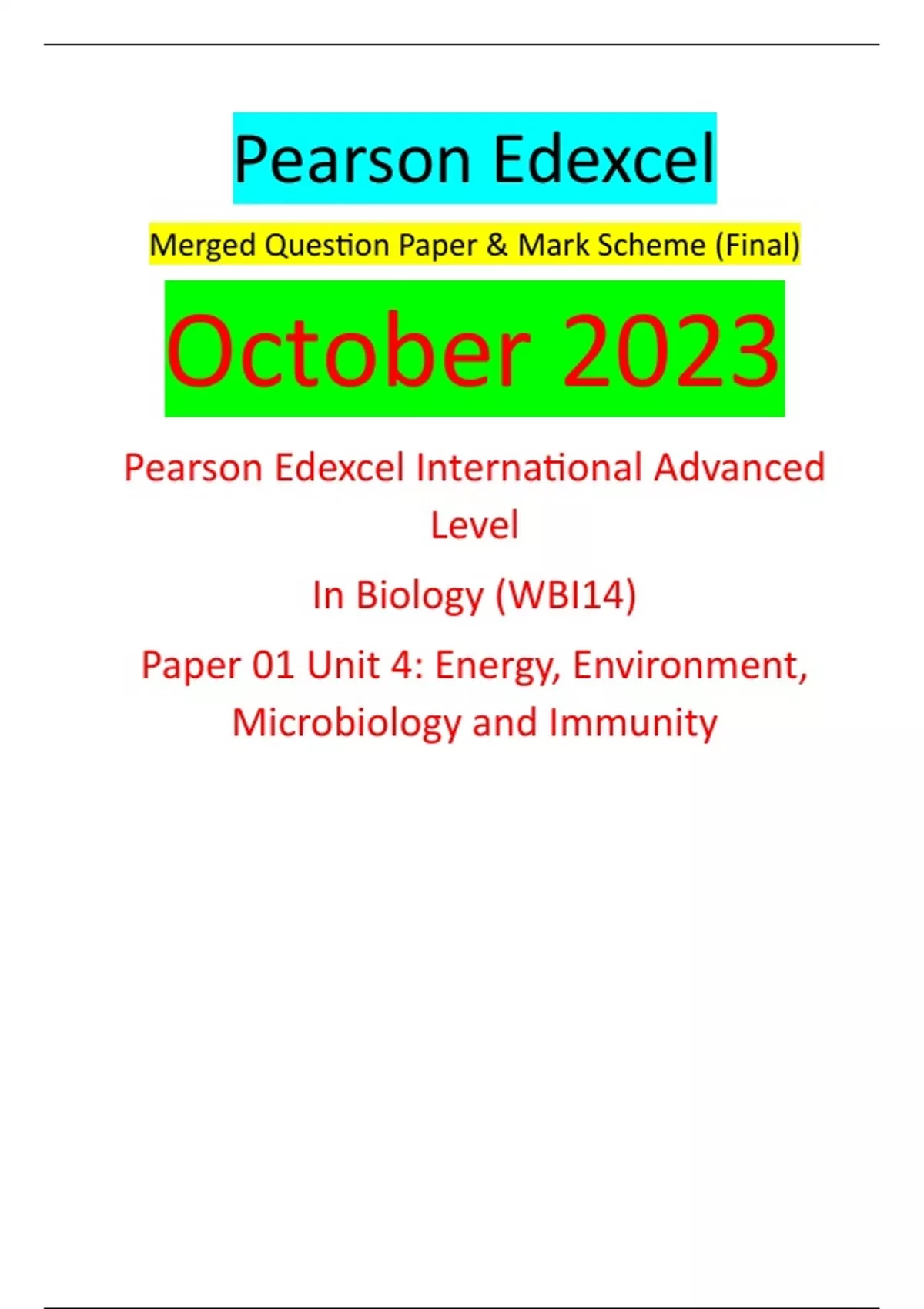 Pearson Edexcel Merged Question Paper & Mark Scheme (Final) October ...