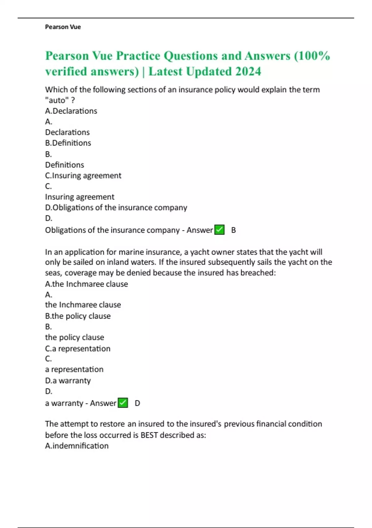 Pearson Vue Practice Questions and Answers (100% verified answers ...
