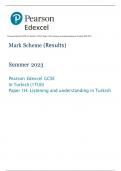 Pearson Edexcel GCSE In Turkish (1TU0) Paper 1H: Listening and understanding in Turkish MS 2023