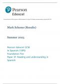Pearson Edexcel GCSE In Spanish &lpar;1SP0&rpar; Foundation Tier Paper 3F&colon; Reading and understanding in Spanish MS 2023