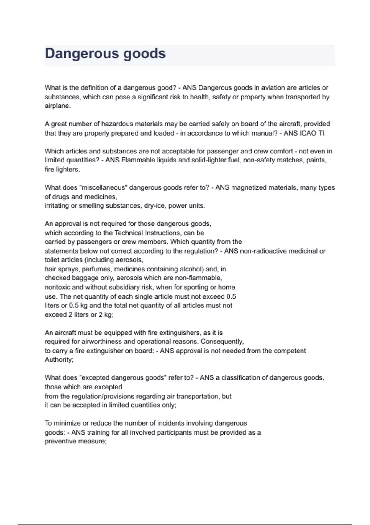 Dangerous goods Exam 2024 Questions & Answers Guaranteed Pass. Ryanair Security Stuvia US