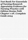 Test Bank For Essentials of Nursing Research Appraising Evidence for Nursing Practice 10th Edition Denise Polit Chapter 1-18 | Complete Guide 2024