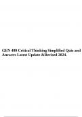 GEN 499 Critical Thinking Simplified Quiz and Answers Latest Update & Revised 2024.