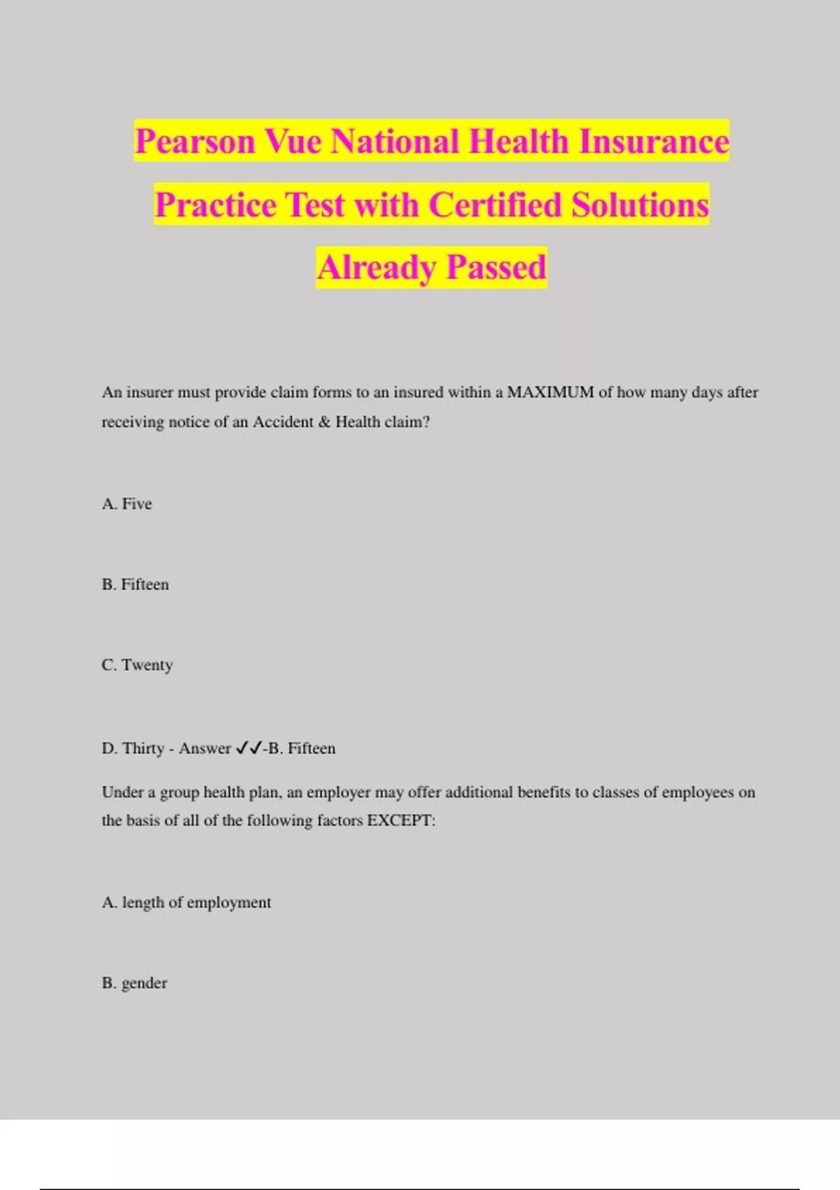 Pearson Vue Insurance Bundled Exams Questions with Answers100 Verified and Updated 2024