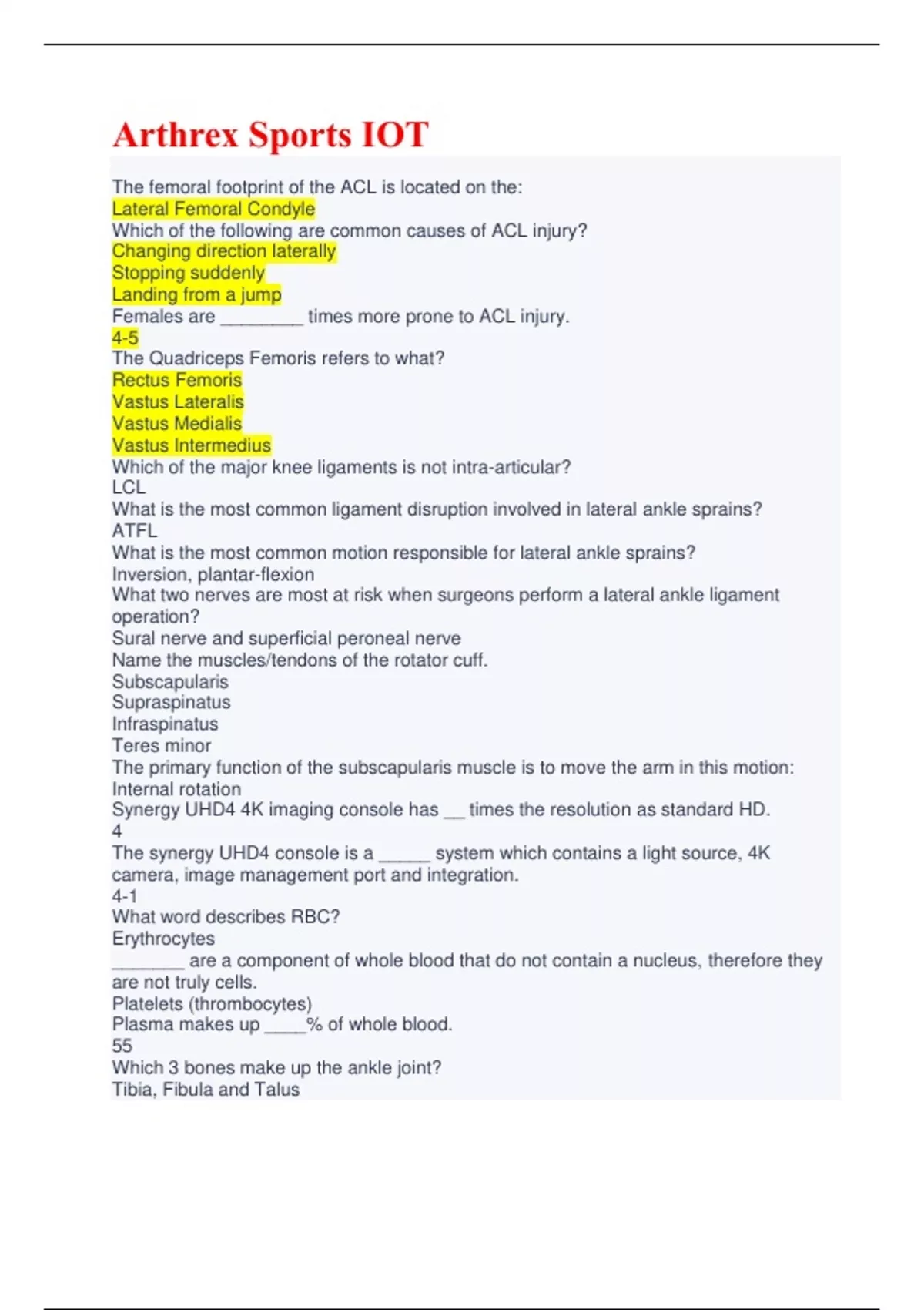 Arthrex Sports IOT with 162 Questions and Answers Arthrex Stuvia US