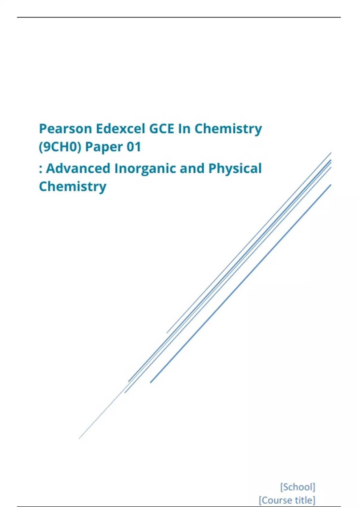 Pearson Edexcel A Level Chemistry Paper 1 June 2023 QUESTION PAPER