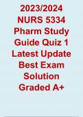 NURS 5334 Pharm Study Guide Quiz 1 2023-2024 Latest Update! 100% CORRECT ANSWERS