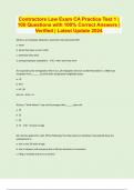 Contractors Law Exam CA Practice Test 1 &vert; 100 Questions with 100&percnt; Correct Answers &vert; Verified &vert; Latest Update 2024