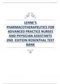 TEST BANK FOR LEHNE’S PHARMACOTHERAPEUTICS FOR ADVANCED PRACTICE NURSES AND PHYSICIAN ASSISTANTS 2ND EDITION ROSENTHAL 