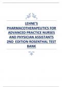TEST BANK FOR LEHNE&rsquo;S PHARMACOTHERAPEUTICS FOR ADVANCED PRACTICE NURSES AND PHYSICIAN ASSISTANTS 2ND EDITION ROSENTHAL 