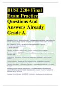 BUSI 2204 Final Exam Practice Questions And Answers Already Grade A. 