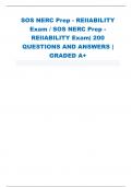 SOS NERC Prep - RElIABILITY Exam &sol; SOS NERC Prep - RElIABILITY Exam&vert; 200 QUESTIONS AND ANSWERS &vert; GRADED A&plus;
