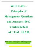WGU C483 –  Principles of Management Questions and Answers 100% Verified (2024) ACTUAL EXAM