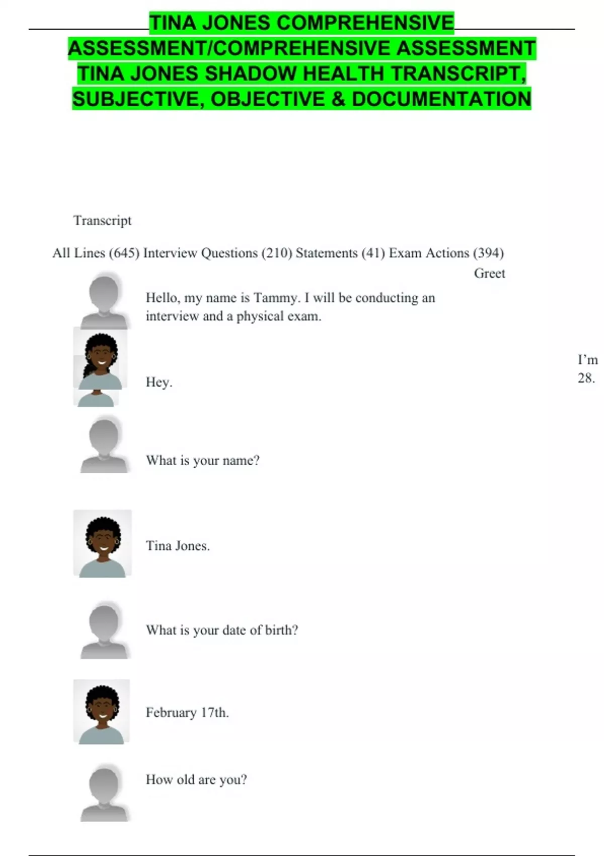 TINA JONES COMPREHENSIVE ASSESSMENT TINA JONES