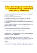 Indiana State Jurisprudence Test Study  Guide for Health Facility Administrators Test Questions And Answers Who makes up the Indiana State Board of Health Facility Administrators? -  ANSWER 13 Members 1. The state commissioner or their designee 2. The dir