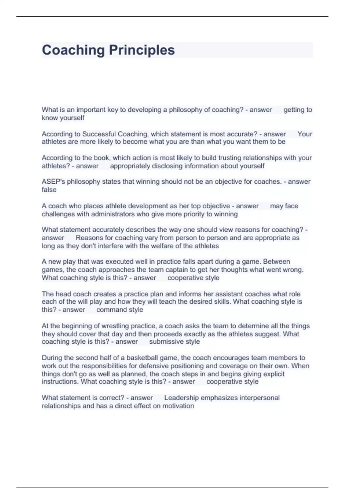 Coaching Principles Questions with solutions 2024 - ASEP - Stuvia US