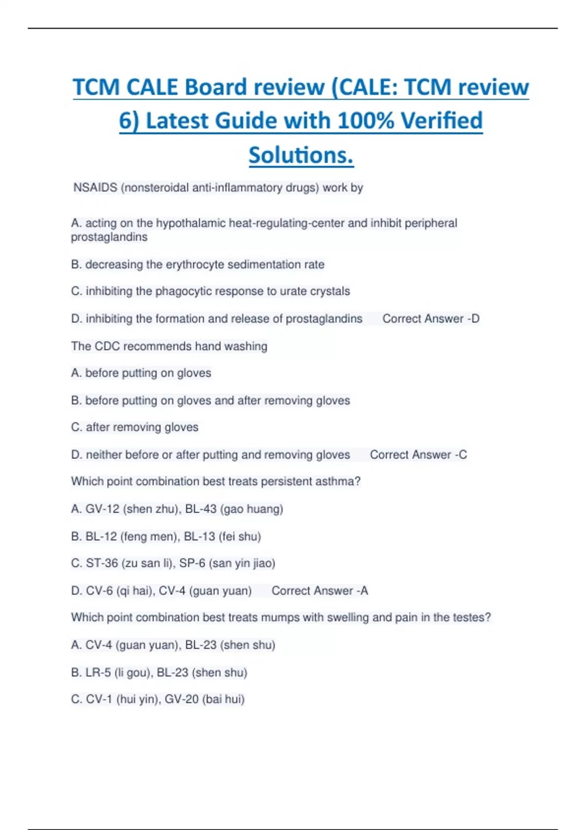 TCM CALE Board review (CALE TCM review 6) Latest Guide with 100