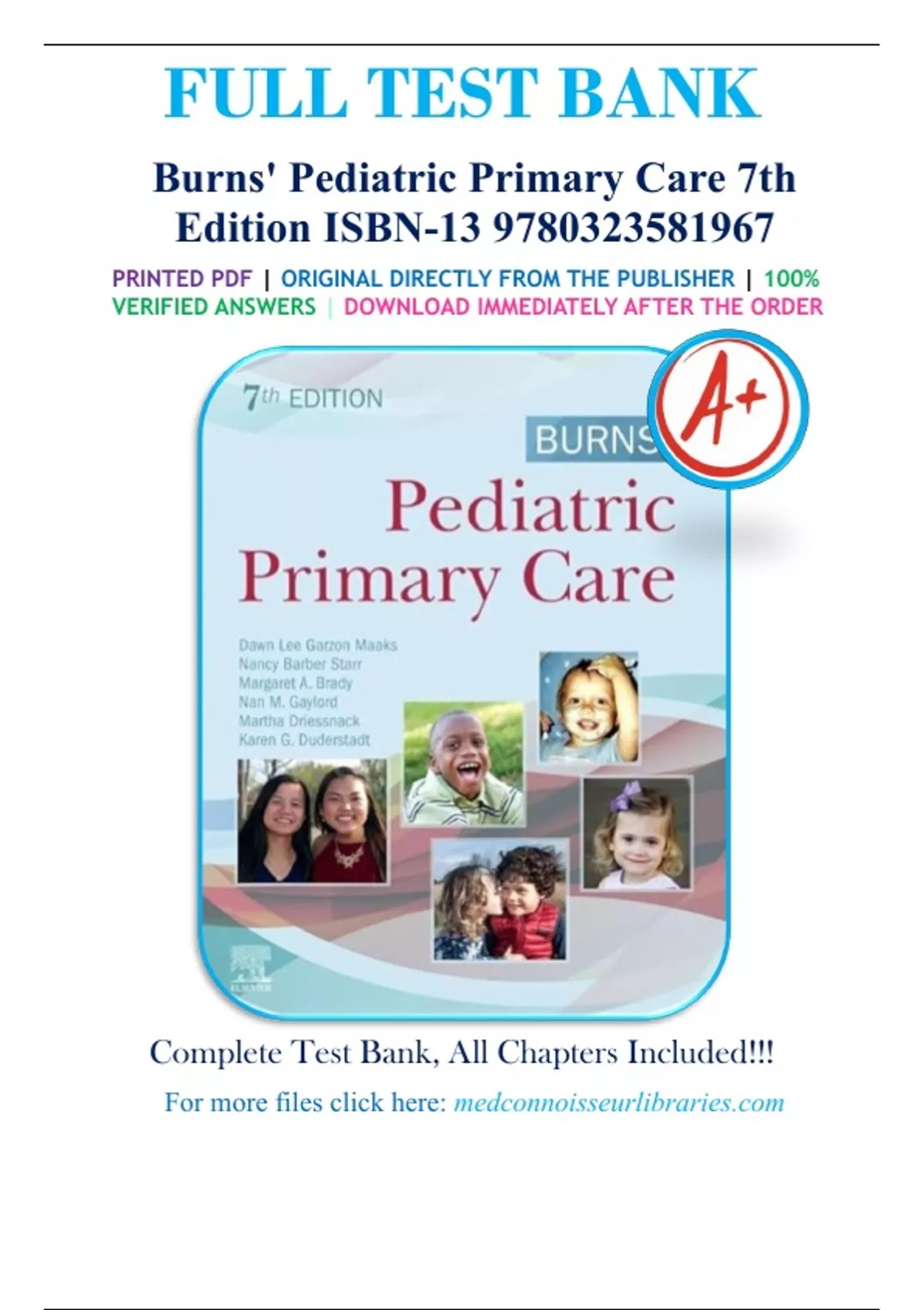 Test Bank for Burns' Pediatric Primary Care 7th Edition ISBN