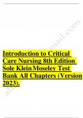 Test bank for introduction to critical care nursing 8th edition sole klein moseley Latest update 2023-2024