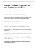 Exercise Physiology 1  Practice Exam And Complete Answers 2024&period;