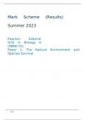 Pearson Edexcel GCE In Biology A (9BN0 01) Paper 1: The Natural Environment and Species Survival Mark Scheme Summer 2023