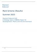 Pearson Edexcel GCE In Biology Spec A (8BN0) Paper 02 Development, Plants and the Environment  Mark Scheme Summer 2023