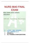 NURS 6640 FINAL  EXAM REAL EXAM LATEST UPDATE  2023/2024 NURS 6640 – Psychotherapy With Individuals  LATEST 7 NEW VERSIONS  100% VERIFIED Q & A  GRADED A+  ALL POSSIBLE EXAM QUESTIONS NURS 6640 FINAL EXAM