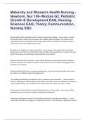 Maternity and Women's Health Nursing - Newborn, Nur 106- Module G2, Pediatric Growth & Development EAQ, Nursing Sciences EAQ, Theory Communication, Nursing SBU 2023/2024 passed