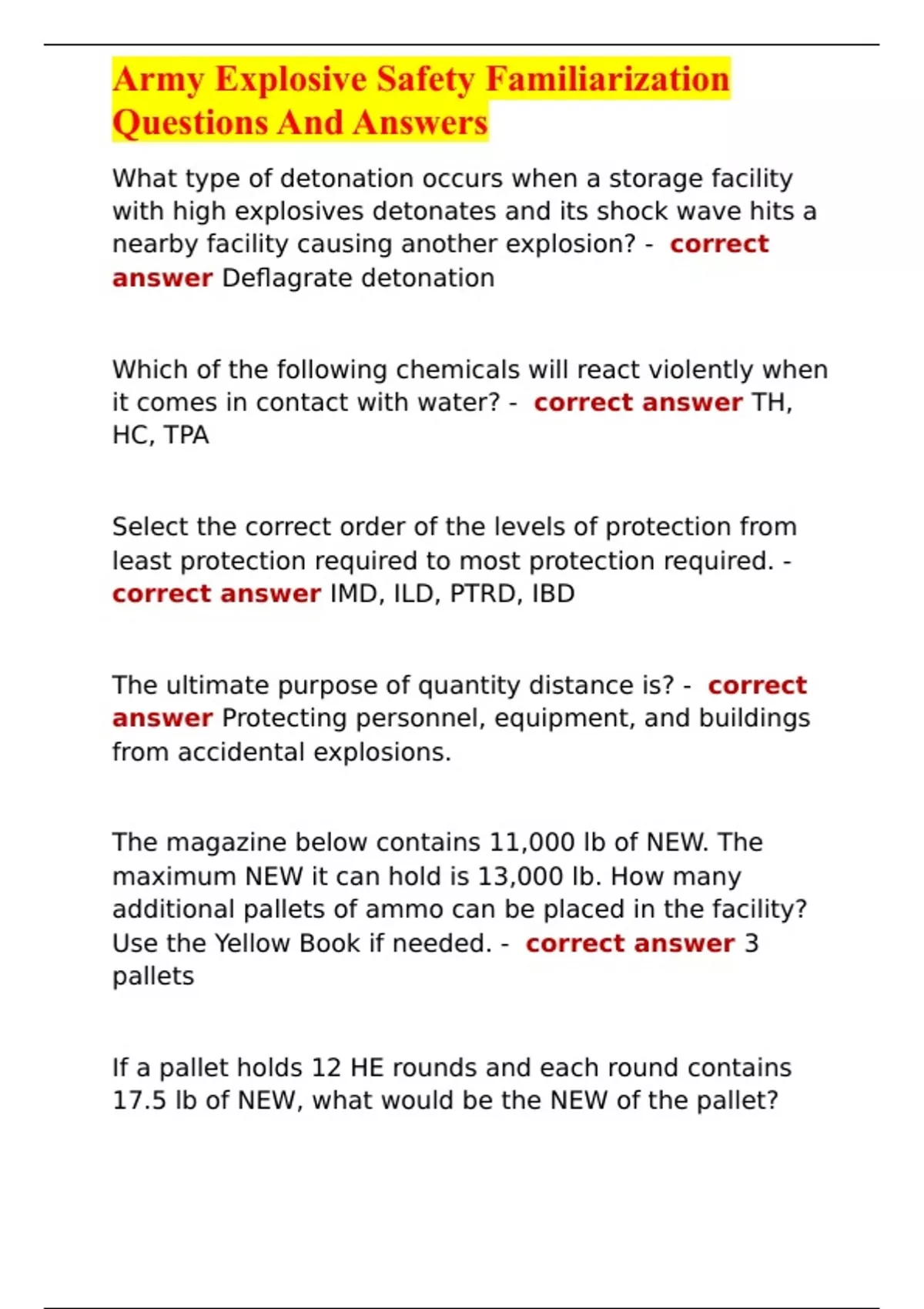 Army Explosive Safety Familiarization Questions And Answers Army Explosive Safety