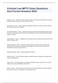 Criminal Law MPTC Exam Questions And Correct Answers 2024&period;