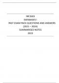 INF2603  DATABASES I  PAST EXAM PACK QUESTIONS AND ANSWERS  (2021 – 2024)  SUMMARISED NOTES  2023 