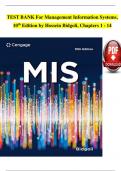 TEST BANK For Management Information Systems, 10th Edition by Hossein Bidgoli, Verified Chapters 1 - 14, Complete Newest Version